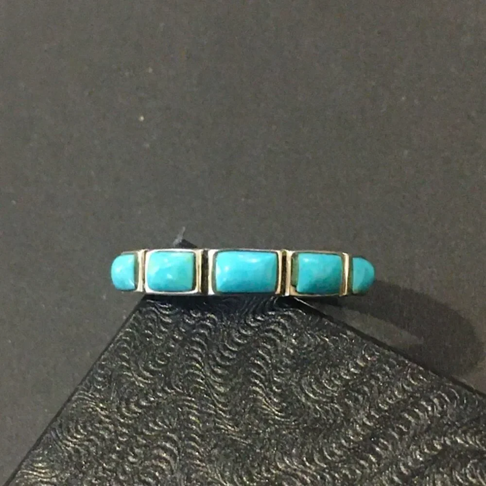 Sterling Silver Turquoise Cabochon Inlay Band Ring Sz 8